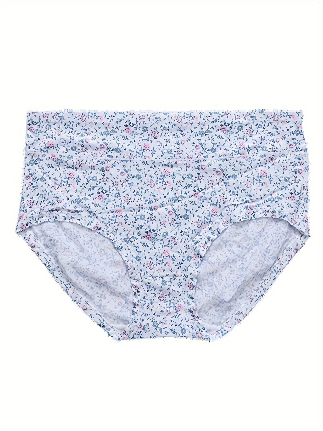 4 Pack Plus Size Panties Set Women's Plus Ditsy Floral Print High Waist