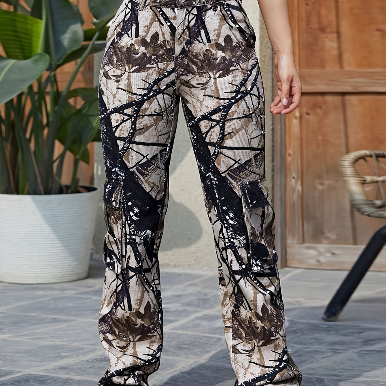 Women's All Over Print Cargo Pants Loose Fit Outdoor Sports Trousers