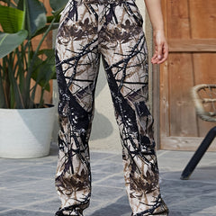 Women's All Over Print Cargo Pants Loose Fit Outdoor Sports Trousers