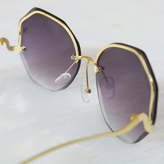 Cowgirl Hat Sunglasses Set with Y2K Fedora Cap & Rimless UV Eyewear