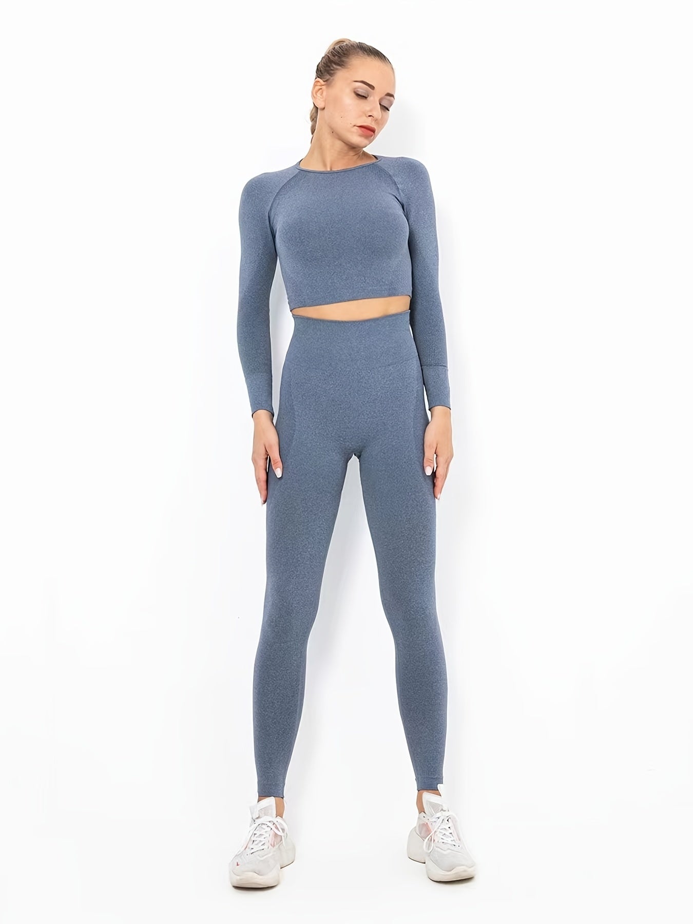 Women's Seamless Long Sleeve Sports Crop Top & Leggings Yoga Suit