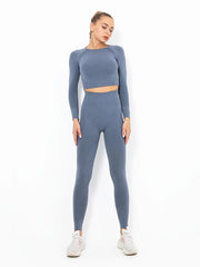 Women's Seamless Long Sleeve Sports Crop Top & Leggings Yoga Suit