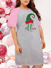 Christmas Nightdress with Raglan Sleeve Round Neck Tee Sleep Dress