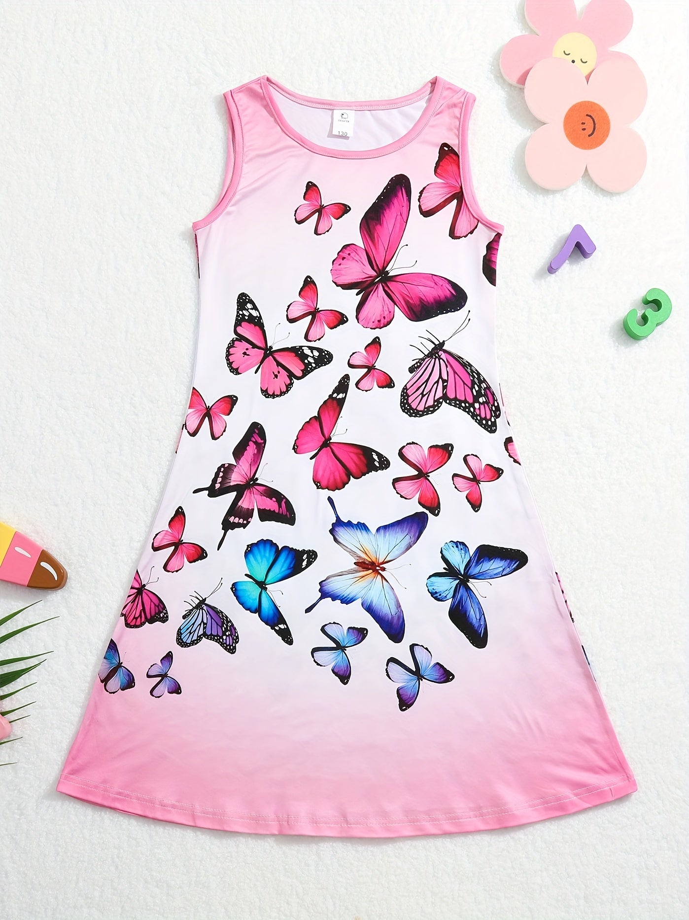 Princess Dress for Girls Gradient Butterfly 3D Print Sleeveless Summer Clothing