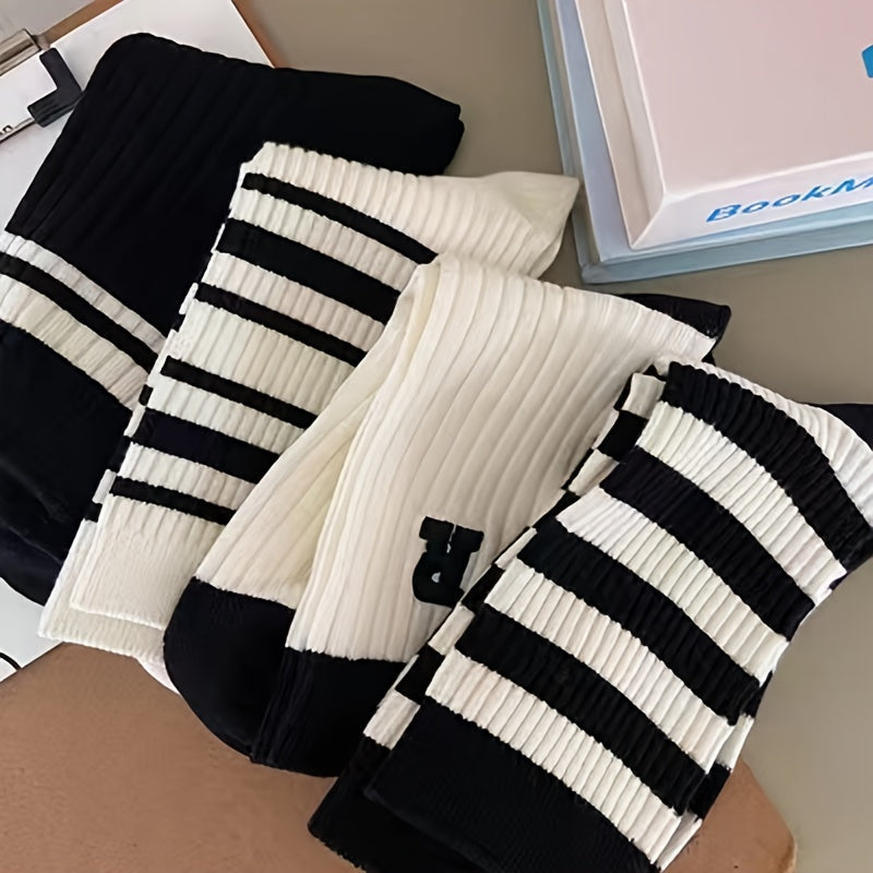 5pairs Combed Letter Big R College Style Sports Socks Women's Socks