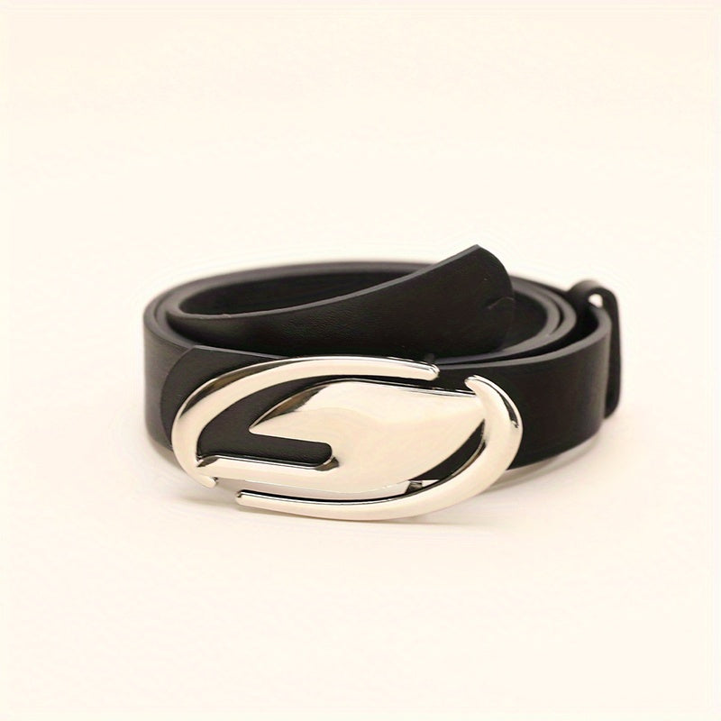 Geometric Oval Buckle Thin Belt PU Jeans Pants Belt For Women