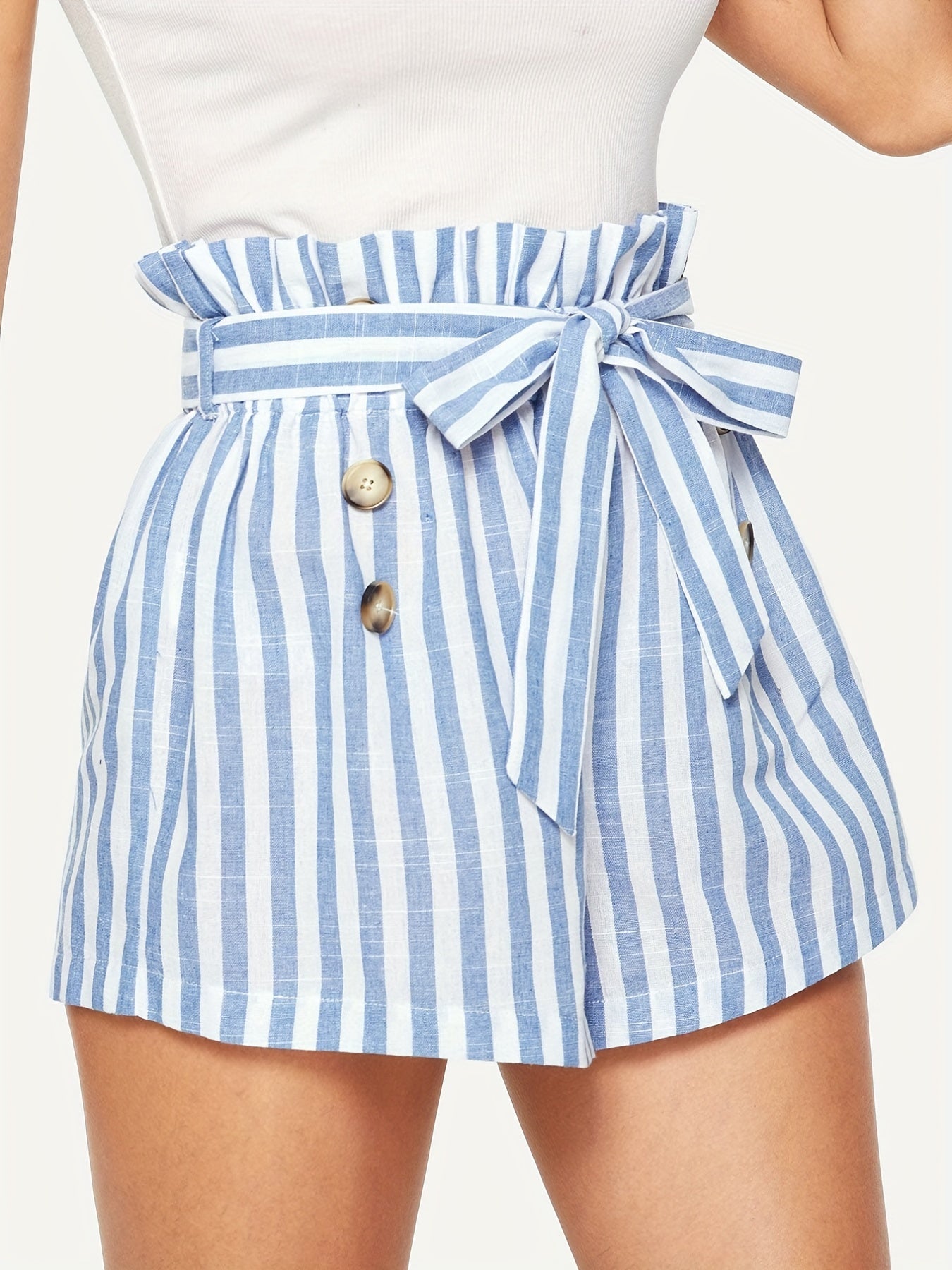 Striped Wide Leg Shorts Knot Detail Summer Casual Shorts