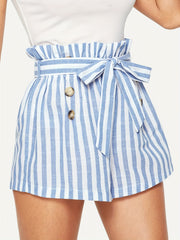 Striped Wide Leg Shorts Knot Detail Summer Casual Shorts