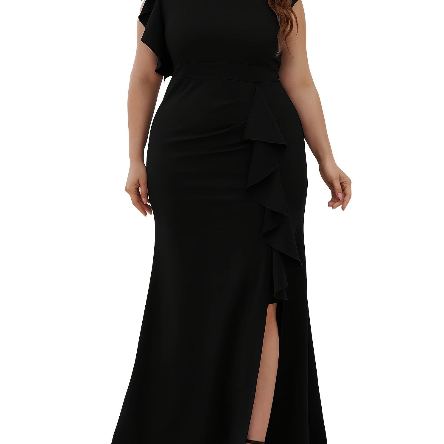 Bodycon Mermaid Maxi Dress Women's Plus Ruffle Sleeve Evening Dress