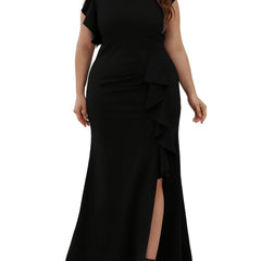 Bodycon Mermaid Maxi Dress Women's Plus Ruffle Sleeve Evening Dress