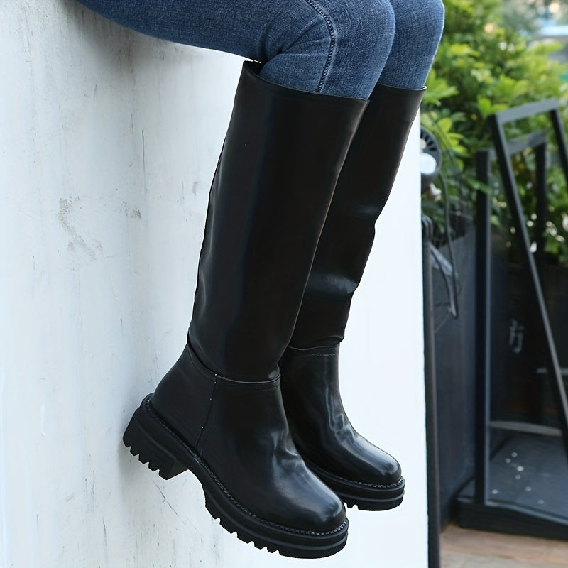 Women's Knee High Boots Round Toe Solid Stretch Long Boots