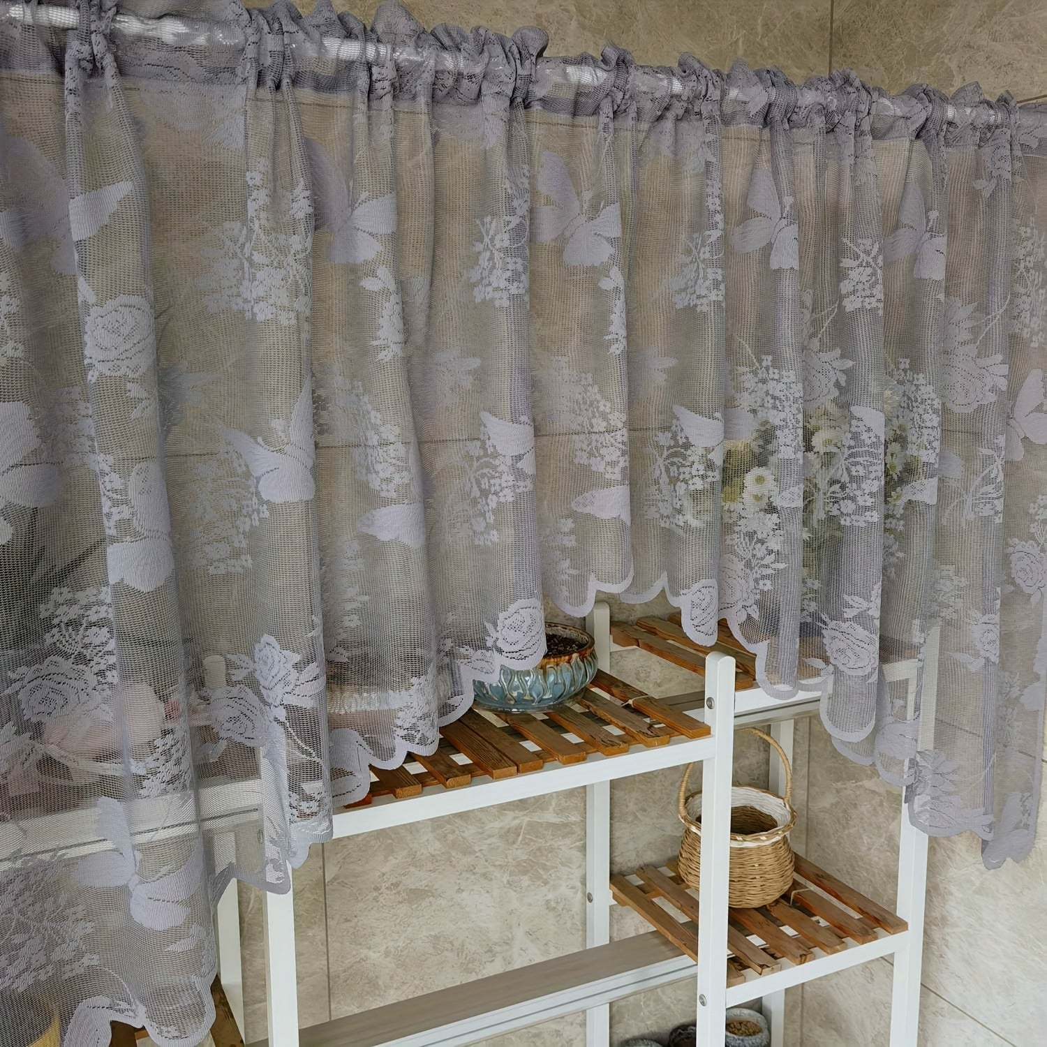 Lace Butterflies Floral Valance Sheer Curtain