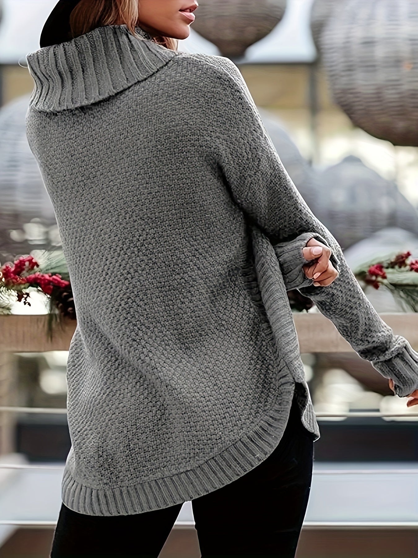 Solid Long Sleeve Turtleneck Pullover Jumper