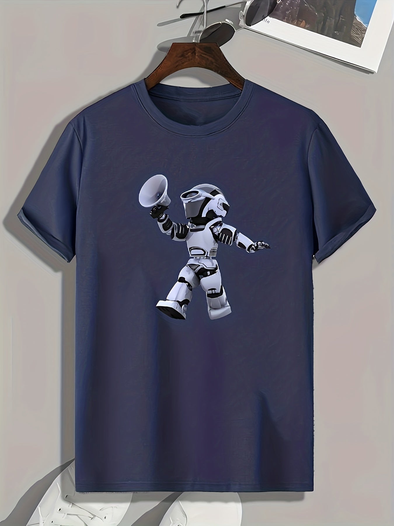 Robot Pattern Print Men's Comfy Sports T-shirt Graphic Tee