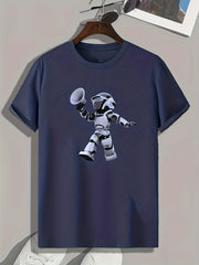 Robot Pattern Print Men's Comfy Sports T-shirt Graphic Tee