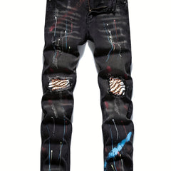 Spray Painted Patchwork Jeans Men's Street Style Jeans