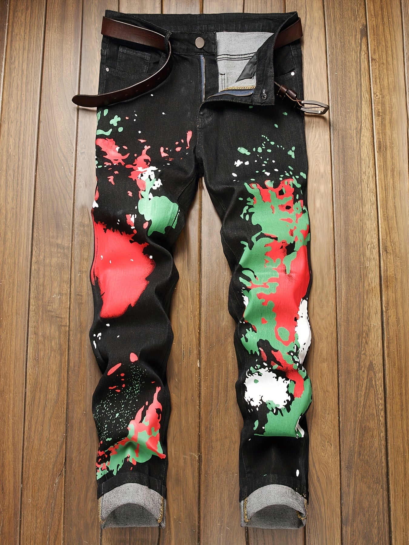 Men's Slim Fit Splatter Pattern Jeans