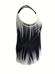 Ombre Print Rhinestone Strap V Neck Tank Top