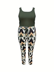 3pc Set: Solid Cardigan, Tank Top & Plaid Leggings