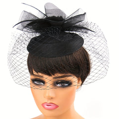 Vintage Fascinator Hat with Veil Flower Hair Clip for Women