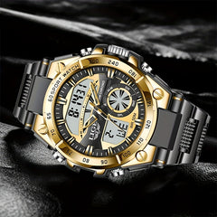 LIGE Sports Dual Display Watch 50M Waterproof Quartz Military Alarm Clock