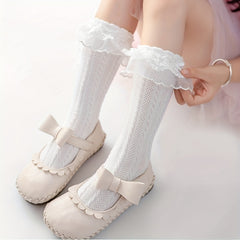 Girls Knitted Lace Princess Floral Knee High Socks