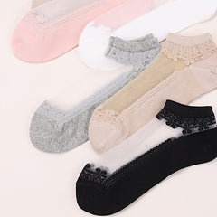 7 Pairs Lace Stitching Mesh Socks - Floral Embroidery Ankle Stockings