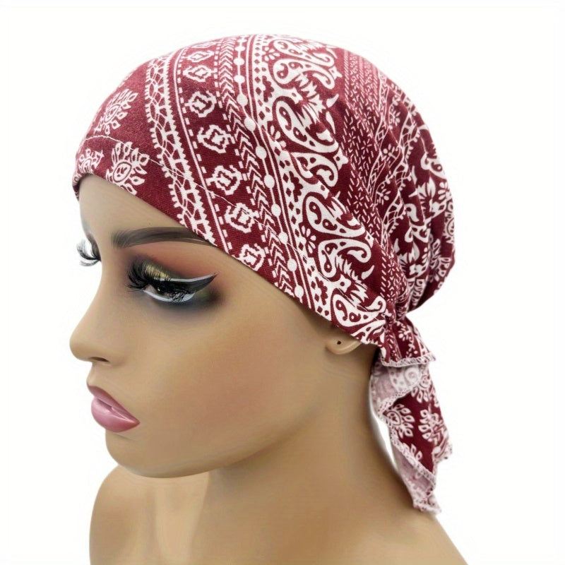 Boho Floral Print Turban Cap Vintage Solid Head Scarf Beanie Soft Elastic