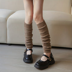 Rib Knit Leg Warmers Solid Crew Socks Women's Stockings