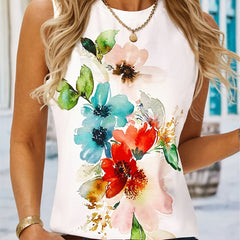 Floral Print Sleeveless Tank Top Casual Knitted Loose Tank Top