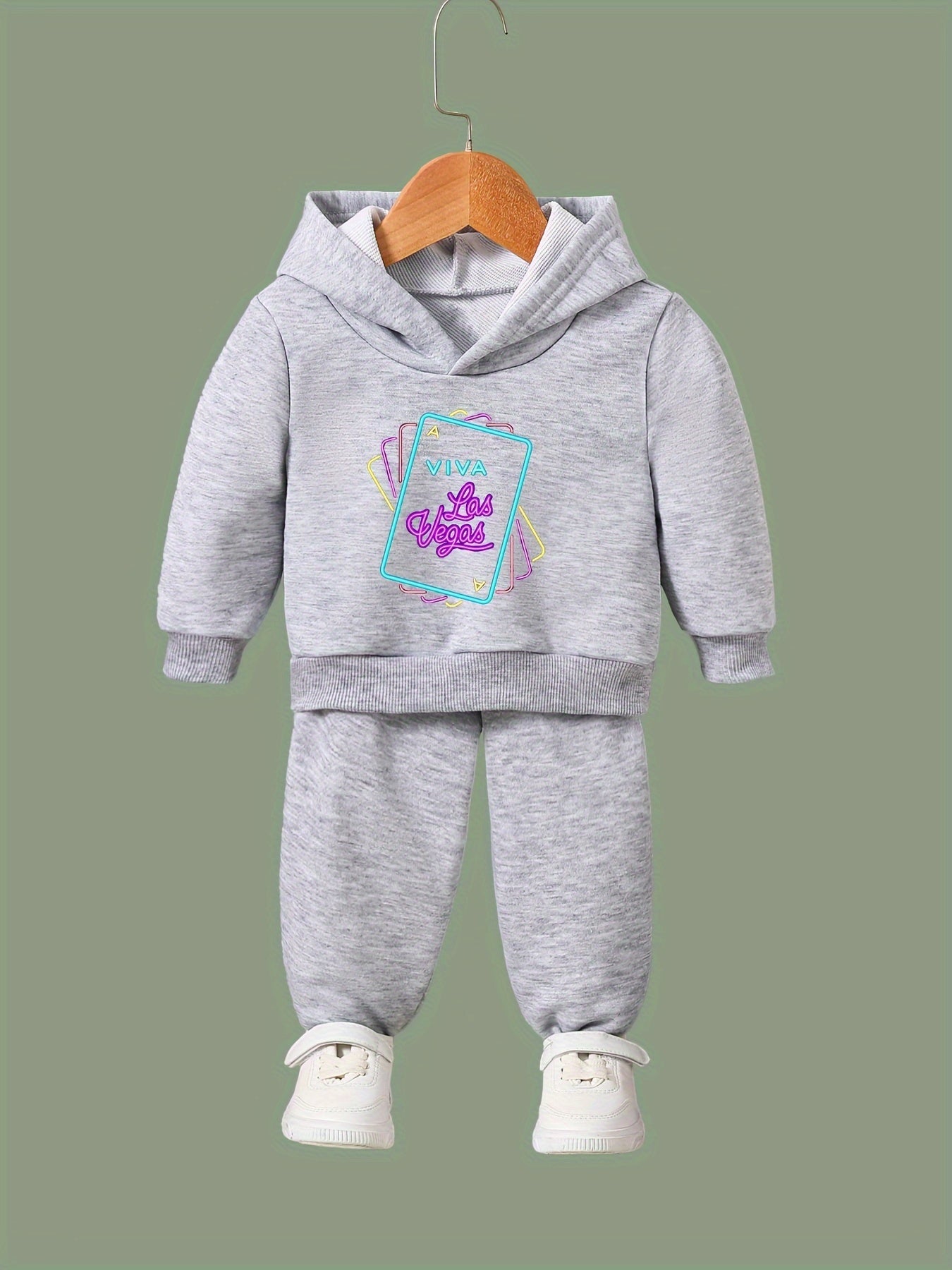 Girls 2pc Cartoon Cards Hooded Sweatshirt & Sweatpants Set