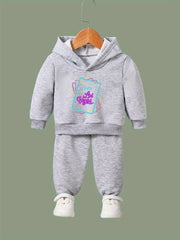 Girls 2pc Cartoon Cards Hooded Sweatshirt & Sweatpants Set