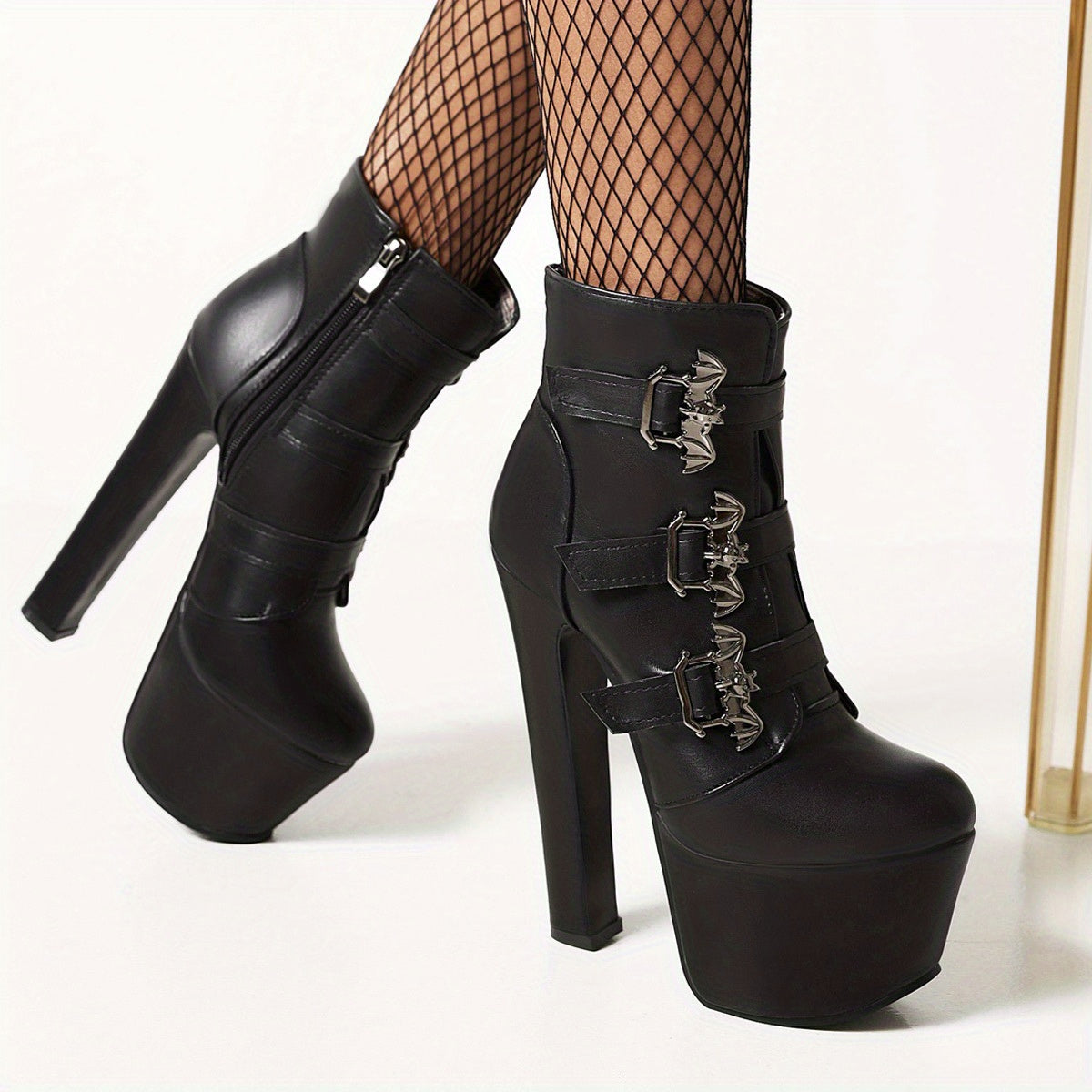 Women's High Heel Side Zipper Short Boots with Buckle Decor