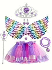 7pc Girls Dress Up Costume Set Rainbow Wings Crown Wand Accessories