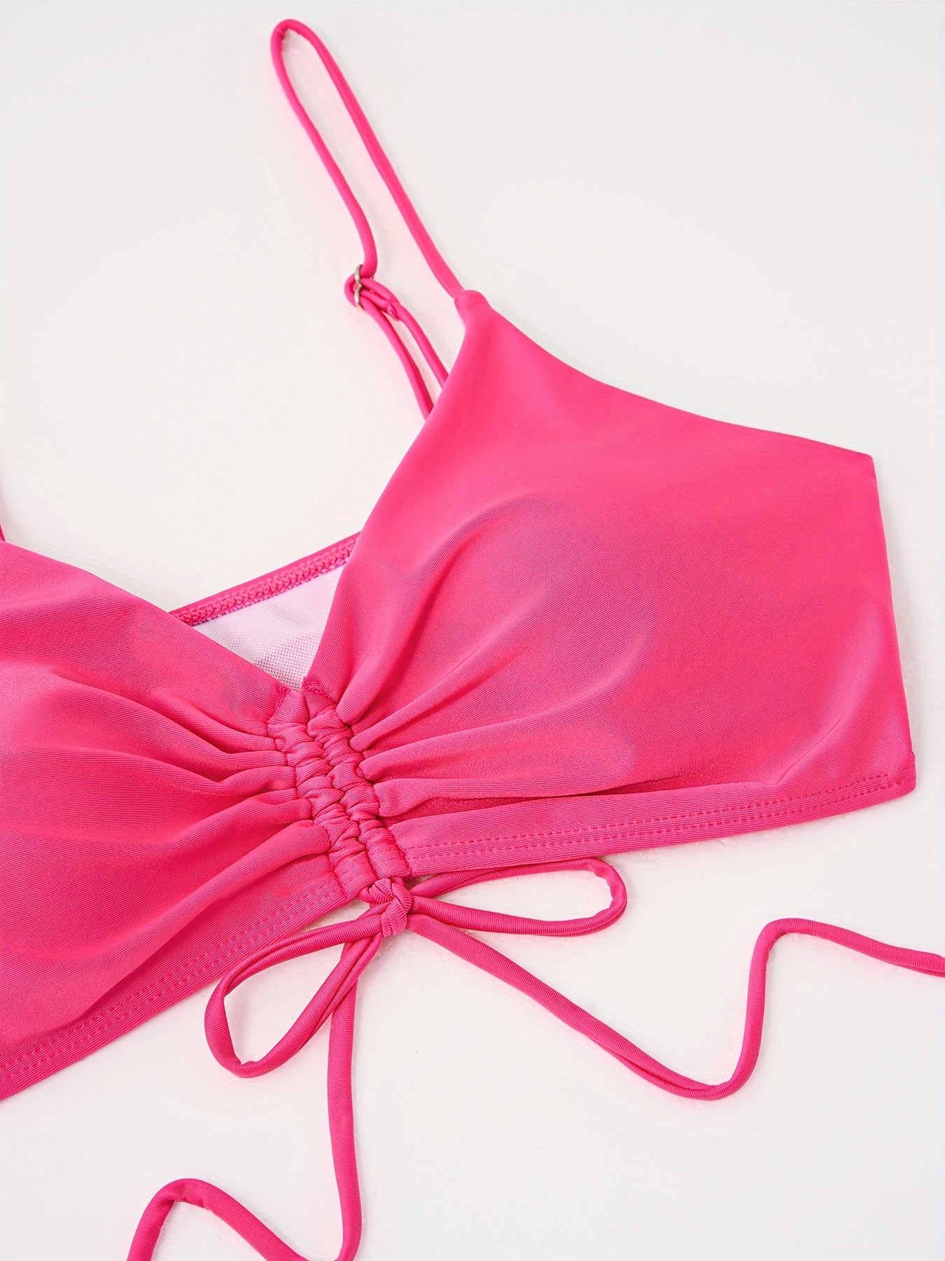 Vacay Bikini Set Solid Lace Bra & Leaf Print Short
