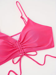 Vacay Bikini Set Solid Lace Bra & Leaf Print Short