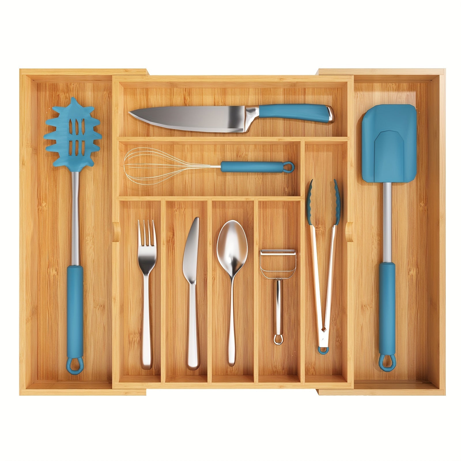 Bamboo Expandable Silverware Organizer Kitchen Drawer Organizer