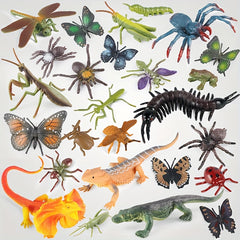 26pcs Realistic Insect Model Set Butterflies Mantis Spider Lizard Frog & More