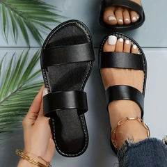Women's Double Strap Slide Sandals Casual Slip On Flat Summer Shoes
