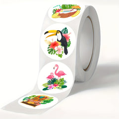 120pcs Hawaiian Flamingo Round Stickers for Birthday Parties & DIY Projects