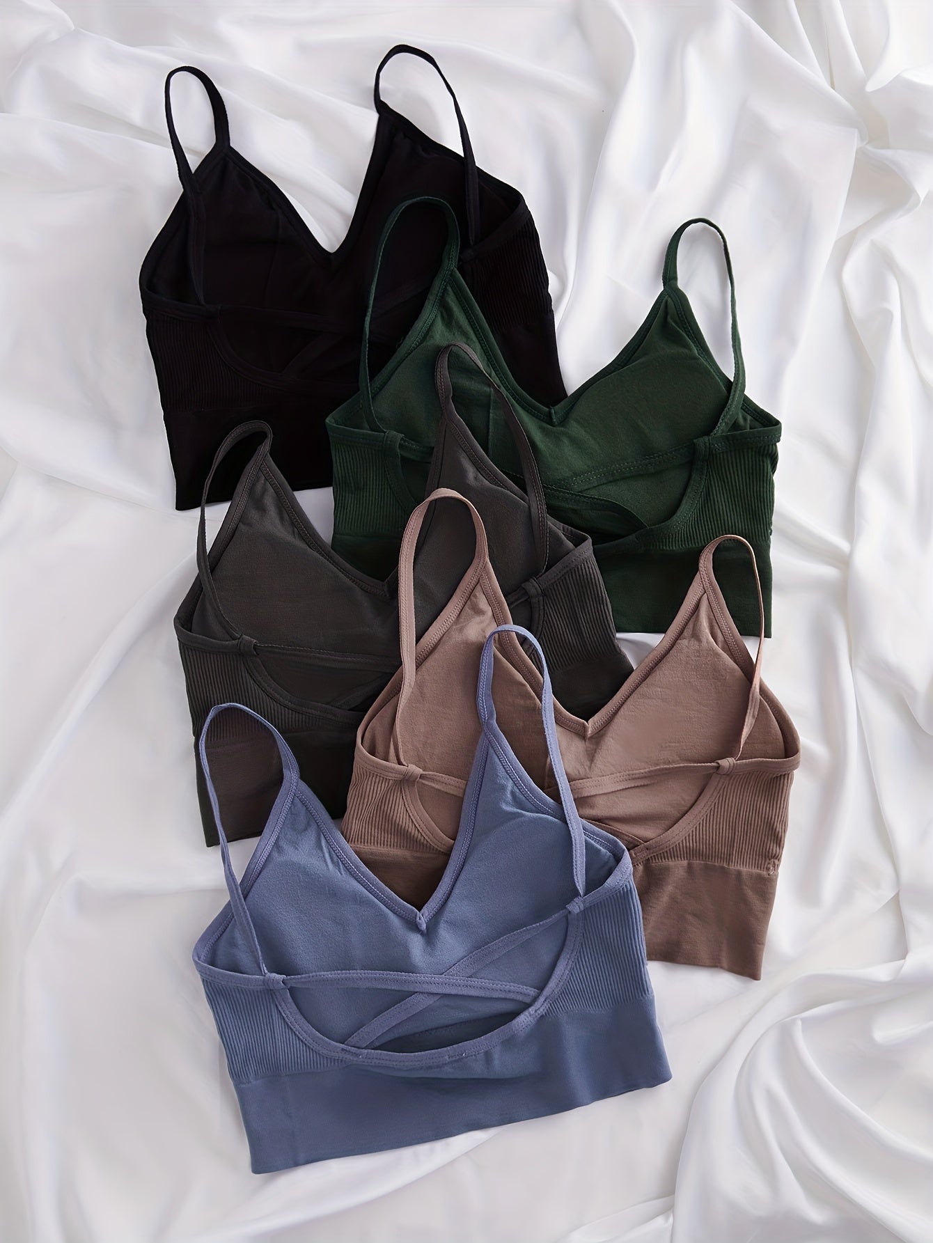 5pcs Ribbed Wireless Bras Comfy & Casual Back Bra Women's Lingerie