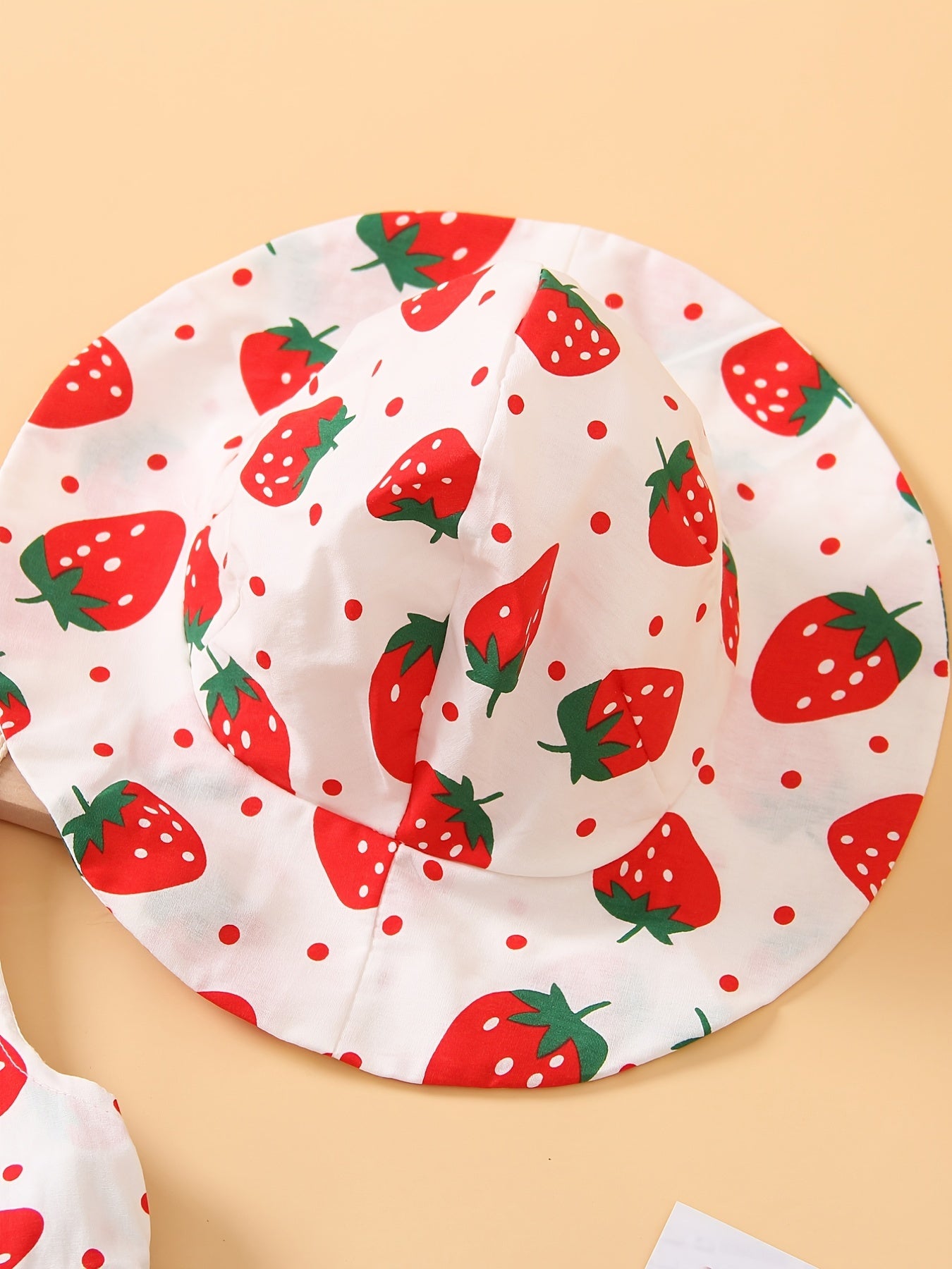 Girls Strawberry Print Sleeveless Dress & Hat Set