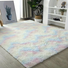 Soft Plush Shag Area Rug Rainbow Tie Dyed Fluffy Shaggy Floor Carpet