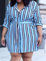 Casual Dress Women's Plus Stripe Long Sleeve Dress