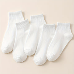 5 Pairs Solid Crew Socks for Women