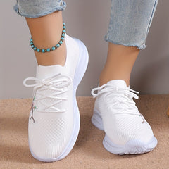 Women's Floral Embroidered Sock Sneakers Lace Up Low Top Sports Shoes