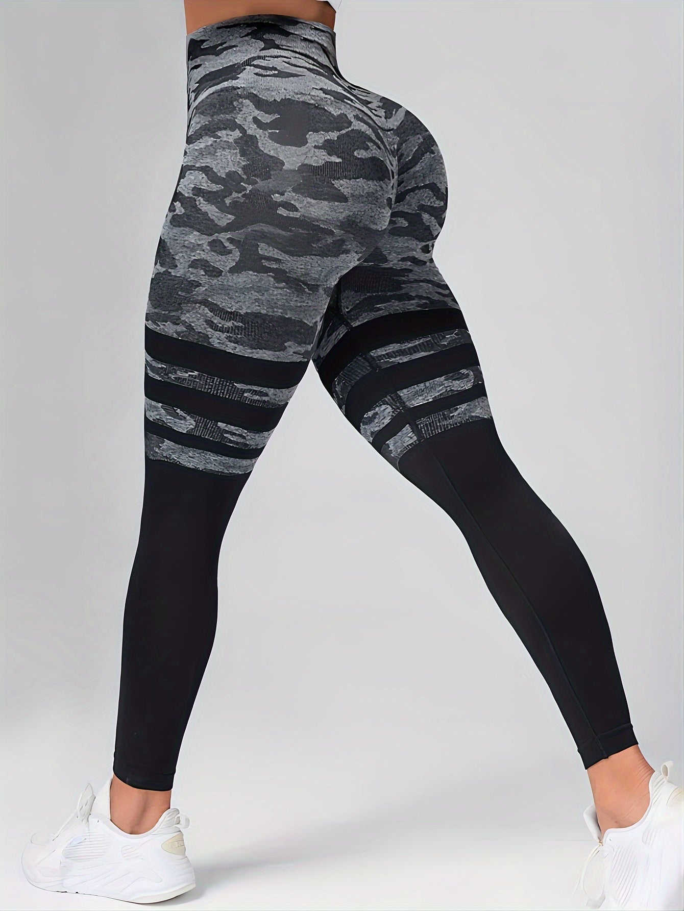 Camouflage Striped Leggings High Stretch Yoga Running Pants