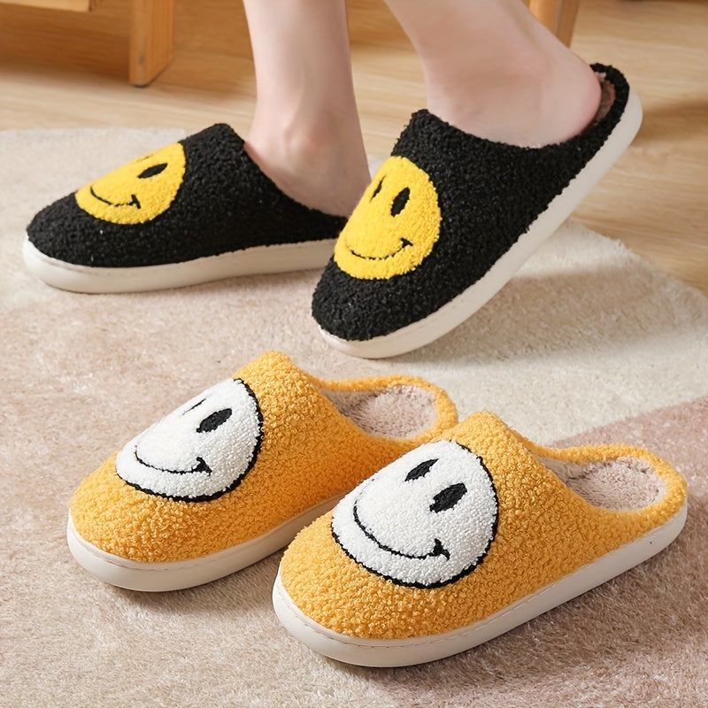 Women's Smile Face Pattern Slippers Plush Lined Shoes Warm Indoor Slippers