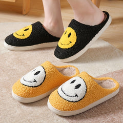 Women's Smile Face Pattern Slippers Plush Lined Shoes Warm Indoor Slippers