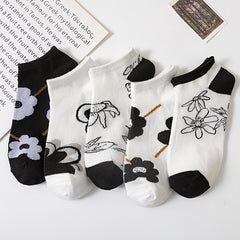 5 Pairs Floral Print Short Socks Women's Ankle Socks Stocking